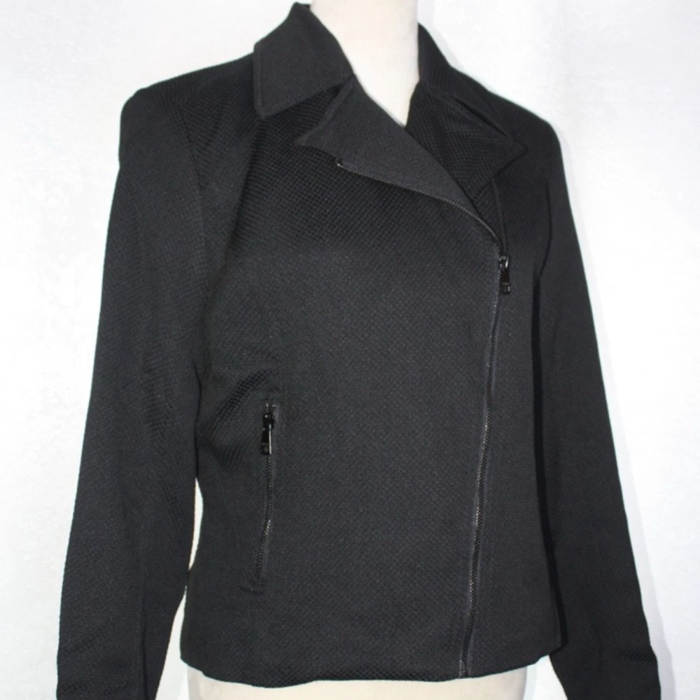 IMNYC Isaac Mizrahi Black Textured Jacket Women’s Asymmetrical Zip, Size M, NWT